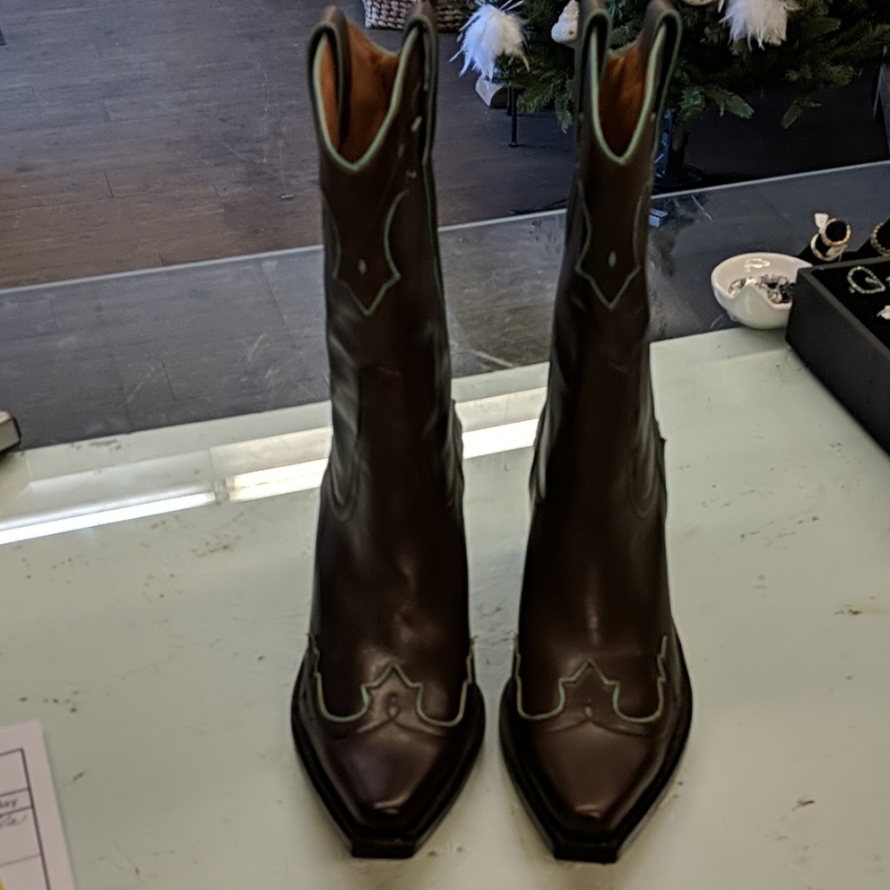 Sam Edelman cowboy boots brown turquoise leather - Picture 3 of 7